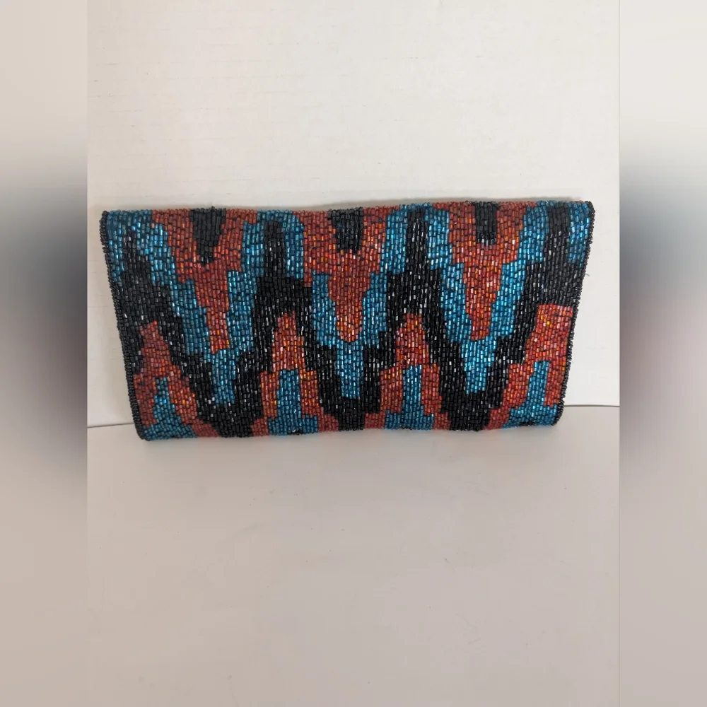 Bag Clutch Beaded Black, Blue, and Bronze Evening - Picture 2 of 4